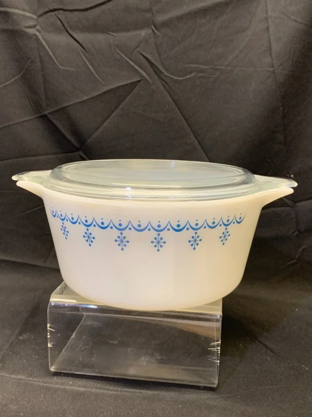 VTG PYREX Blue Snowflake Garland 474-8 Lid 474-C 1 1/2 qt NO Chips or Cracks